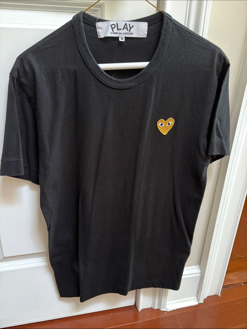Comme des Garcons PLAY Black Tee with Yellow Heart Patch